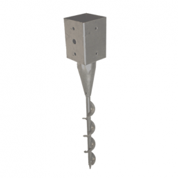 Hõbedane metallist keeratav postijalg, millel on kruvikujuline ots, et kinnitada maasse. Mõõdud on nähtavad.