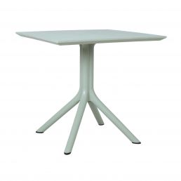 Harmaanvihreä MANGO-pöytä, koko 80x80x75 cm, nelijalkaisella jalustalla.