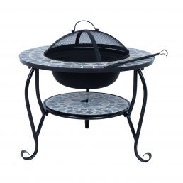 Ümmargune hall mosaiiktulease, millel on kaanel sang ja alumisel riiulil ruudumustriline disain.