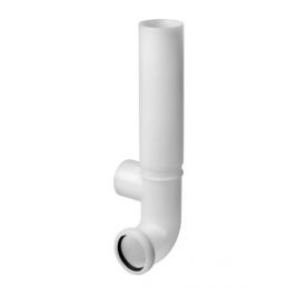 White drainage pipe elbow, constructed from durable material, standard installation size.