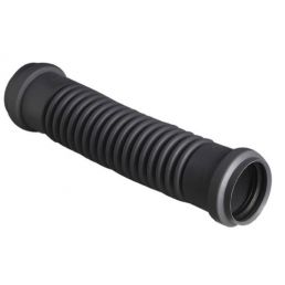 Musta kiiltävä universaali liitososa DN40, joustavalla ja uurteisella muotoilulla.