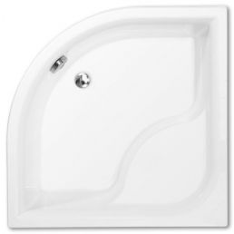 Valge akrüülist dušialus Viki Lux, mõõtmed 900x900 mm, kõrgus 480 mm ja raadius 550 mm.