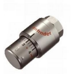 Stainless steel thermostat head, silver, with temperature control scaled from 1 to 5.