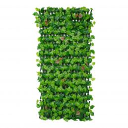 Green artificial plant wall panel, 120 cm, with plastic frame.