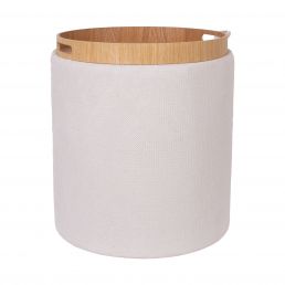 Ümmargune valge panipaigaga tumba, puidust pealmise äärega, mõõdud 39x44 cm.