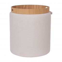 Ümmargune valge tumba panipaigaga, puidust kaanega, mõõdud D34,5xH37cm.