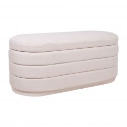 Hele roosa ovaalne pink, mõõtmed 104x44x44 cm, sileda kangapinnaga ja horisontaalsete ridadega, valmistatud kangast, ilma nähtavate kaunistusteta.