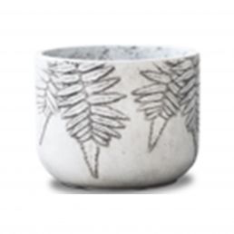 Valkoinen ja harmaa kukkaruukku FERN, koko D44xH36 cm, koristeltu saniaislehdillä.