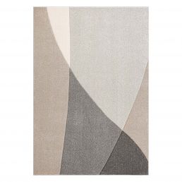 Rug measuring 100x150 cm, with gray and beige colors, in an abstract geometric pattern.
