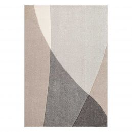 Rectangular rug measuring 160x230 cm in shades of grey and beige with curved geometric patterns.