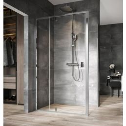 Glass shower wall, 900 mm wide, 1950 mm high, glossy and transparent.