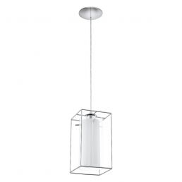 Rectangular pendant light with a transparent glass shade, white cylinder inside, and a metal top mount.