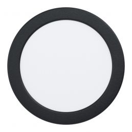 Pyöreä, mustareunainen upotettava LED-valaisin valkoisella keskiosalla.