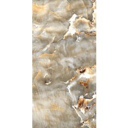 Ceramic wall and floor tile, Speranza Gold Brown, featuring a pattern of beige, gray, and bronze in a marble imitation.