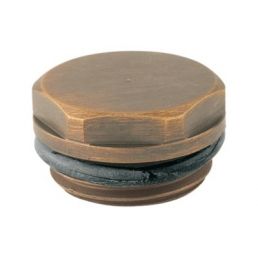Bronze radiator plug, Art/Classic Art style, 1/2 inch, round and smooth surface.