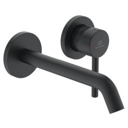 Wall-mounted Ceraline faucet in matte black finish, two holes, spout length 180 mm.