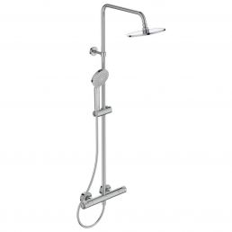 Ceratherm T50 thermostatic shower system with a 200 mm diameter shower head and an Evo Round 110 mm hand shower, chrome finish.