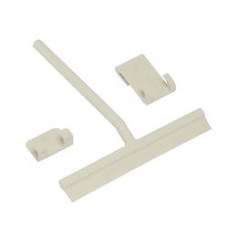 Valkoinen metalli- ja silikoni-lasinkaavinsetti, sisältää kahvan, terän ja pidikkeen.