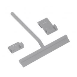 Hopeanharmaa metalli-silikonilasinkaavin, sisältää kaapimen ja kaksi kiinnikettä.