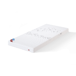 Valge vedrumadrats lastele, mõõtmetega laius 70-90 mm, kaunistatud mustriga.