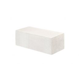 White rectangular lightweight concrete block with smooth surfaces, sharp edges, and a uniform color.