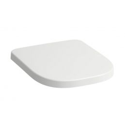 White toilet seat cover with standard fittings, smooth and modern design.