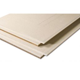 Two Brio 18 WF wood fiber boards, 600x1200x28 mm, light brown, sturdy and durable material.