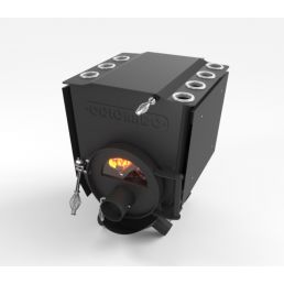 Must õhkkütteahi Colorado 00, varustatud pliidiplaadi ja klaasist uksega, mis näitab tulekollet. Ahjul on mitu väljalaskeava ja reguleeritav õhu sisselaskeklapp.