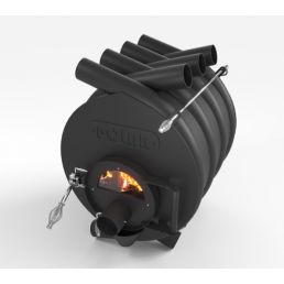 Must õhkkütteahi Polar 01, varustatud kuue toruga ja Tulekaitseplaadiga.