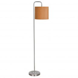Golvlampa HAYDEN, 138 cm hög, i ockra med en silverfärgad metallfot, modern design.