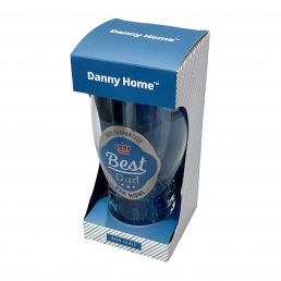 Transparent beer glass, 15.9 cm tall, with blue 