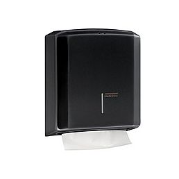 Black steel wall-mounted kitchen paper holder, with a partially visible portion of the roll.
