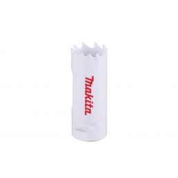 Valkoinen sylinterimäinen bimetallinen reikäsaha, jossa on hammastettu reuna ja punainen Makita-logo kyljessä.