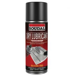 Soudal Dry Lubricant 400 ml, black aerosol can, silicone-free dry lubricant.
