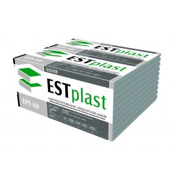 Silver EPS 60 foam polystyrene, 50-150 mm. The packaging is green and white with clear ESTplast branding.