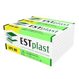 Valge EPS 80 põrandaplaat, mõõtmetega 1200x1000 mm ja paksusega 25-100 mm, pakendatud rohelisse ja valgesse pakendisse.