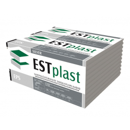 Hõbedane EPS 100 Silver isolatsiooniplaatide pakend mõõtmetega 50-150mm, rohelise ja valge kujundusega.