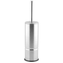 Matte AISI 304 stainless steel toilet brush, cylindrical base and narrow handle.