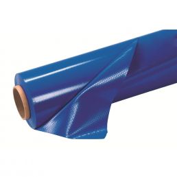 Sinine aurutõkkekile rullis, paksus 0,2 mm, laius 4 m. Materjal on sile ja poolläbipaistev, rullil on pruun südamik.