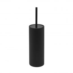 Black toilet brush with a cylindrical holder.