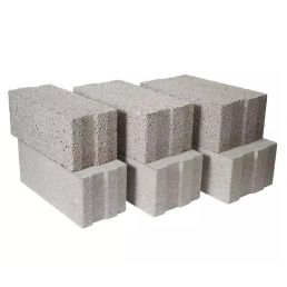 Gray Fibo 3 effect lightweight concrete blocks with interlocking joints and a smooth surface.