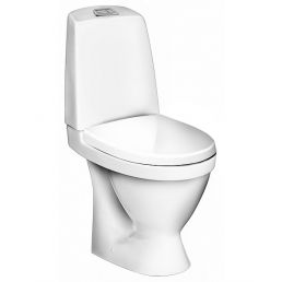 Valkoinen WC-istuin Nautic Hygienic Flush, mitat 345x650 mm, vaakasuora poistotie, kansi mukana, 2/4 l huuhtelu.