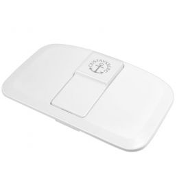 White basic cover for a flush-mounted box with a key slot in the center.