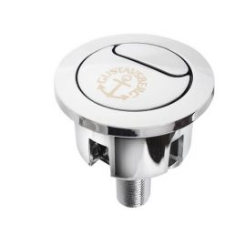 Round chrome switch with an anchor pattern on the surface and a threaded mounting screw on the bottom.