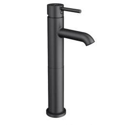 Elevated Mio Style 220 basin mixer tap in matte black with a minimalist design.
