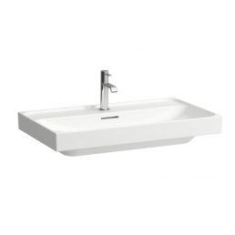 Vitt handfat Meda, storlek 800x460 mm, modern rektangulär design med kran.