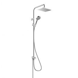 Chrome shower system Vernis Shape 230 1jet Reno, featuring a rectangular overhead shower and handheld showerhead.