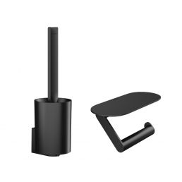 WallStoris bathroom accessories set, 2 pieces, matte black, includes a toilet brush and toilet paper holder.