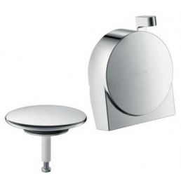 Kroomitud Exafill sifooni dekoratiivsed osad, mis sisaldavad ümarat nuppu ja tasapinnalist, kettakujulist osa.