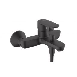 Musta, matt-viimistlusega Vernis Blend vannitoasegisti, seinale kinnitatav ja kahe käepidemega.